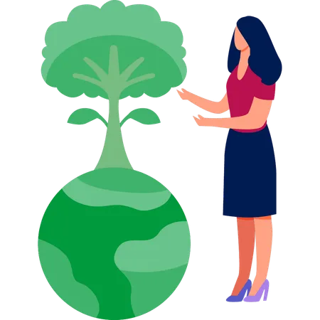 Woman pointing global environment  Illustration