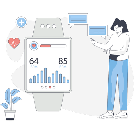 Woman  pointing health care watch  Illustration