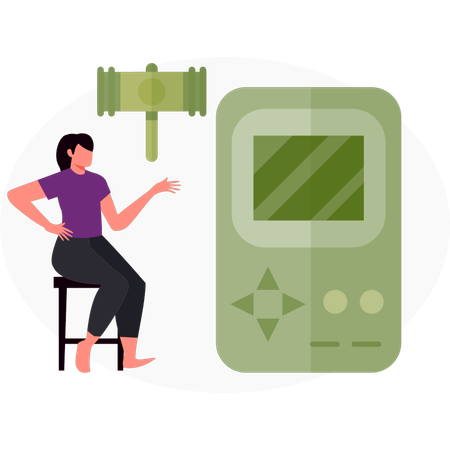 Woman  pointing kids video game  Illustration