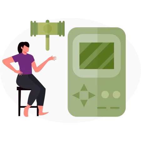 Woman  pointing kids video game  Illustration
