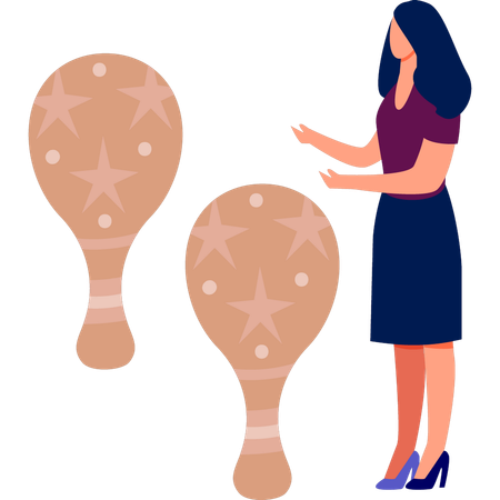 Woman pointing maracas music  Illustration