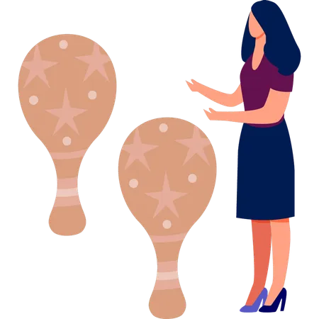 Woman pointing maracas music  Illustration