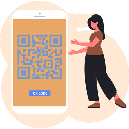 Woman pointing mobile QR code  Illustration
