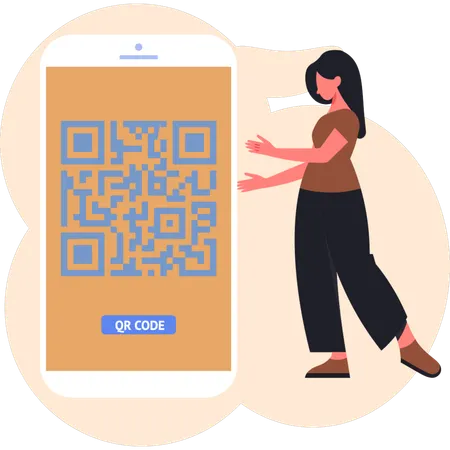 Woman pointing mobile QR code  Illustration