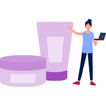 Woman pointing moisturizer cream  Illustration