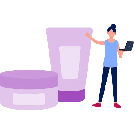 Woman pointing moisturizer cream  Illustration