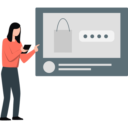 Woman pointing online shopping  Illustration