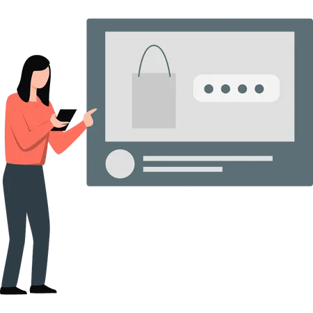 Woman pointing online shopping  Illustration