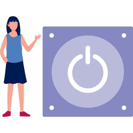 Woman  pointing power off button  Illustration