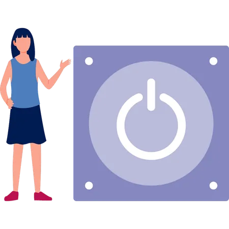 Woman  pointing power off button  Illustration