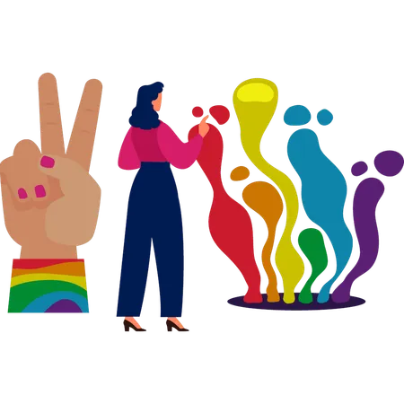 Woman pointing rainbow colors  Illustration