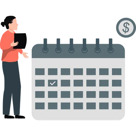 Woman pointing remind calendar  Illustration