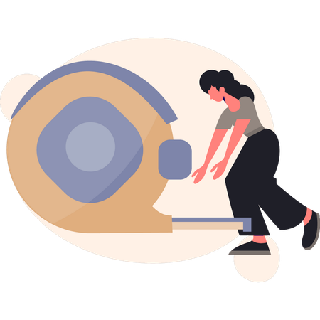 Woman  pointing retractable tape  Illustration