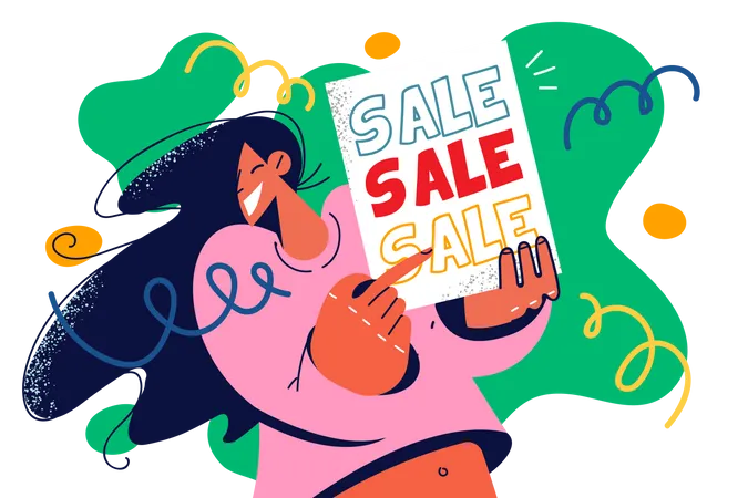 Woman pointing Sale  Illustration