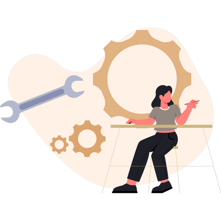 Woman  pointing setting tools  Illustration