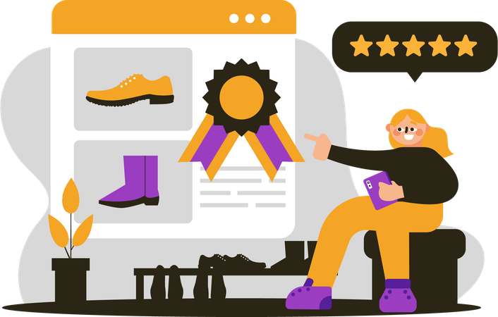 Woman pointing shoes review  Illustration