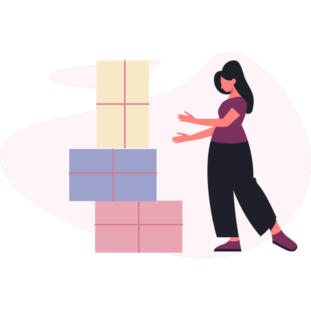 Woman pointing shopping delivery boxes  Illustration