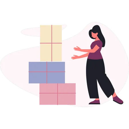 Woman pointing shopping delivery boxes  Illustration