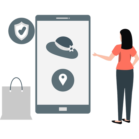 Woman pointing shopping location  Illustration