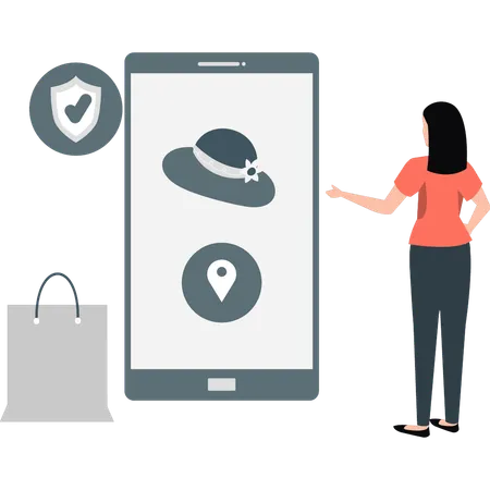 Woman pointing shopping location  Illustration