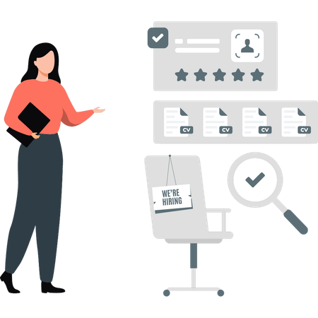 Woman pointing  star rating  Illustration