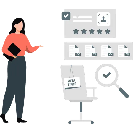 Woman pointing  star rating  Illustration