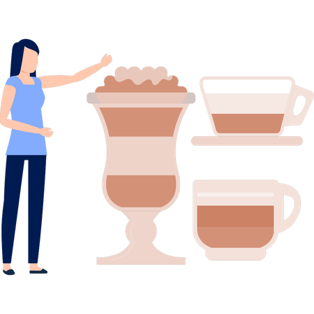 Woman pointing tea cup  Illustration