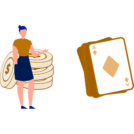 Woman pointing to ace card  Illustration