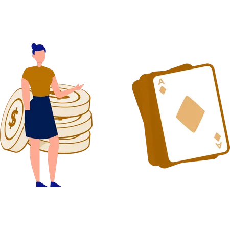 Woman pointing to ace card  Illustration