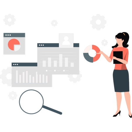 Woman pointing to business chart graph  Illustration