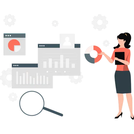 Woman pointing to business chart graph  Illustration