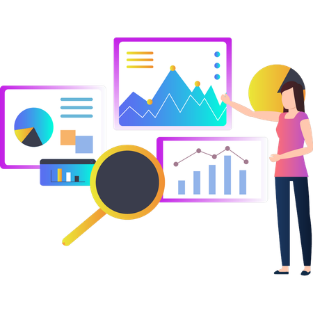 Woman pointing to business data  Illustration