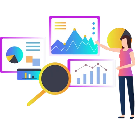 Girl Is Pointing To Business Data Illustration