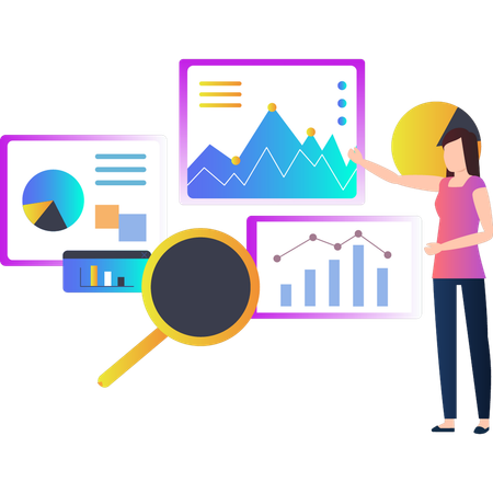 Woman pointing to business data  Illustration