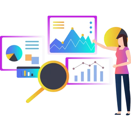 Woman pointing to business data  Illustration