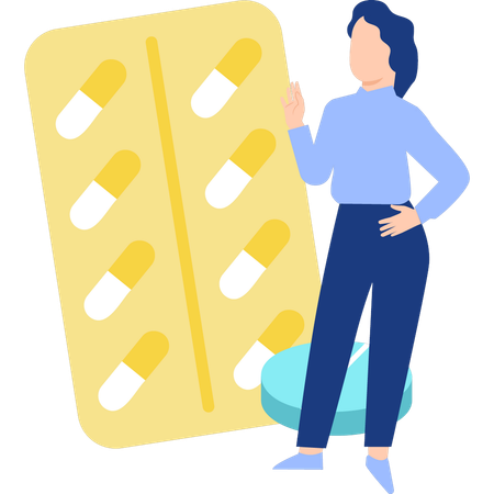 Woman pointing to capsule strip  Illustration