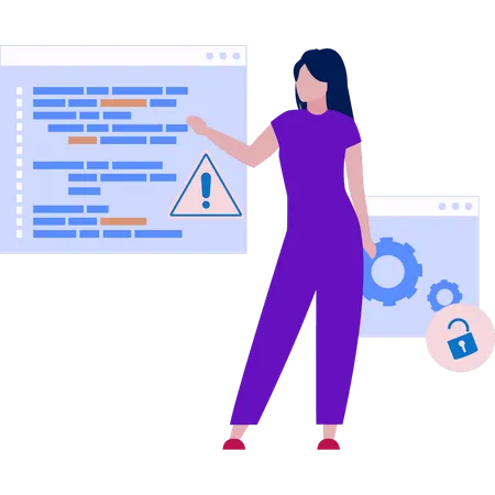 Woman pointing to coding on web page  Illustration
