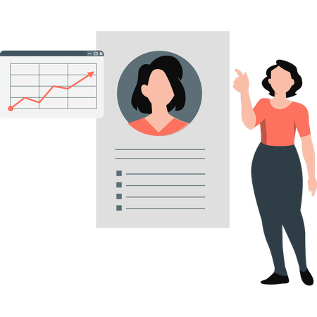 Woman pointing to CV on paper  Illustration