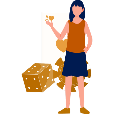 Woman pointing to dice  イラスト