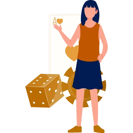 Woman pointing to dice  イラスト