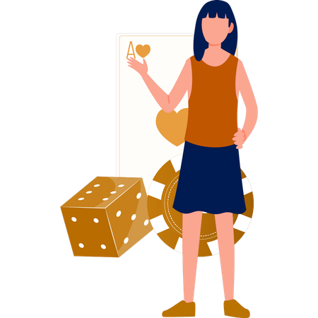 Woman pointing to dice  Illustration