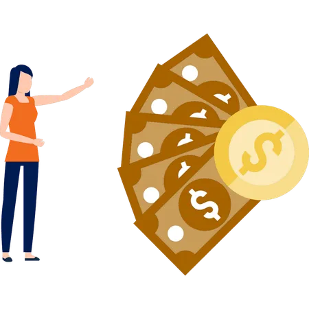 A Girl Is Pointing To The Dollar Notes Illustration