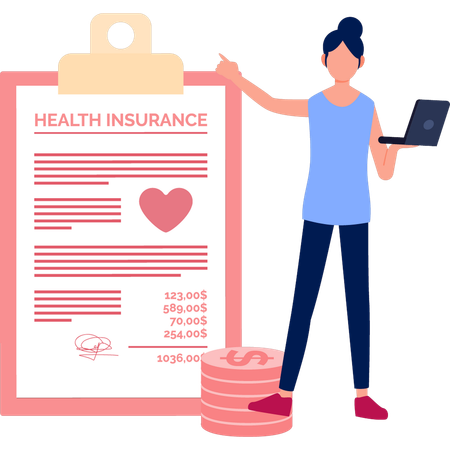 Woman Pointing To Health Insurance  Illustration