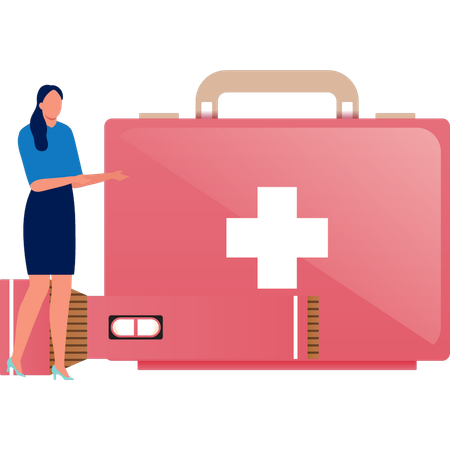 Woman Pointing To Healthcare Kit  Illustration