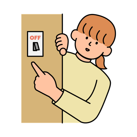 Woman Pointing to Light Switch  Illustration