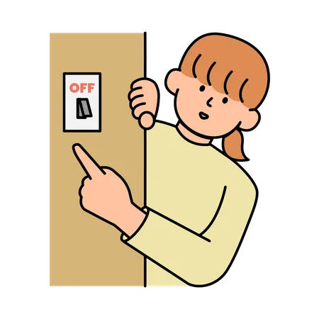 Woman Pointing To Light Switch Turning Off To Save Electricity Environment Power And Saving Energy Concept Cartoon Flat Vector Illustration Illustration