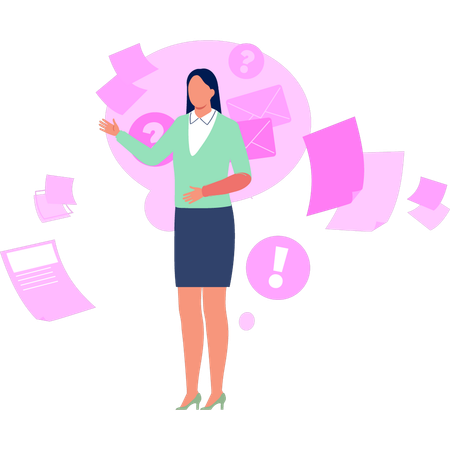 Woman pointing to mail document  Illustration