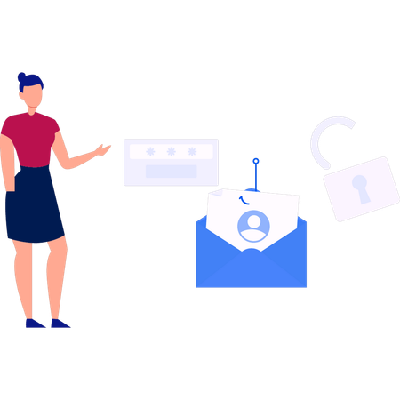 Woman pointing to mail hacking  Illustration