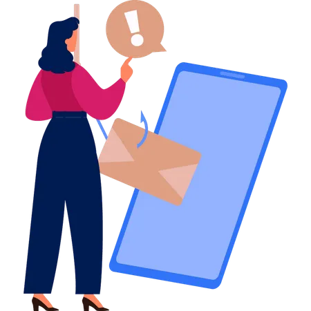 Woman pointing to mail on mobile phone  Illustration