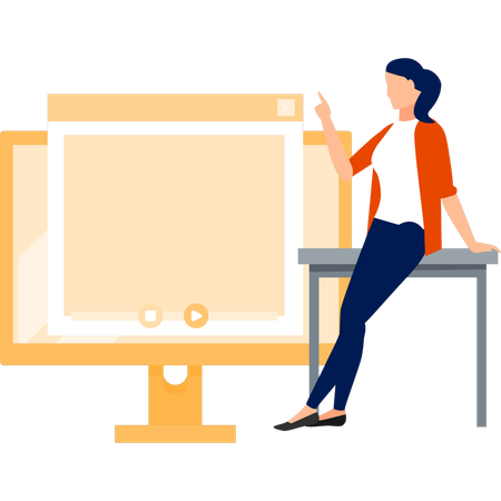 Woman Pointing To Monitor  Illustration